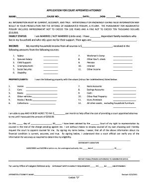 Application for Court Appointed Attorney