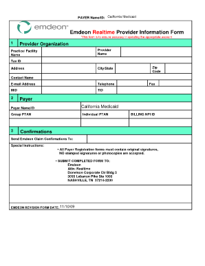 Emdeon Realtime Provider Information Form