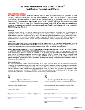 NJ Home Performance with ENERGY STAR Certificate of Completion