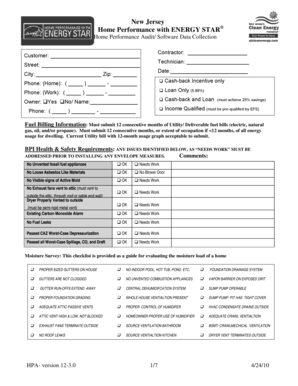 New Jersey Home Performance Audit Form