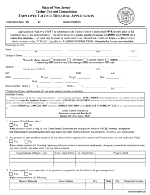 New Jersey Casino Employee License Renewal Application