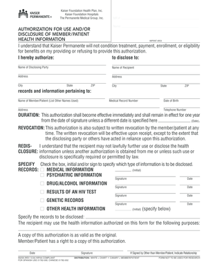 Kaiser Permanente Health Information Authorization Form