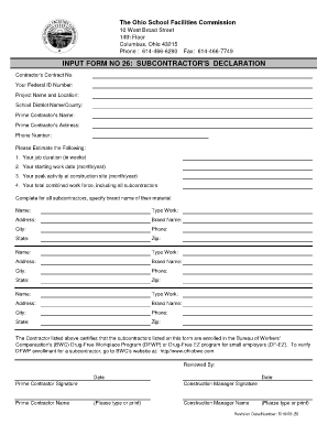 Ohio Subcontractor's Declaration Form