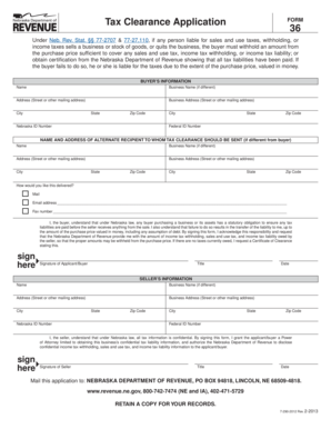 Nebraska Tax Clearance Application Form 36