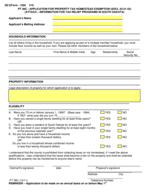 South Dakota Property Tax Homestead Exemption Application