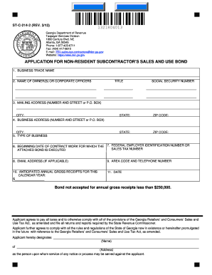 APPLICATION FOR NON-RESIDENT SUBCONTRACTOR S SALES AND USE BOND