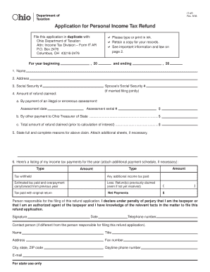 Ohio Personal Income Tax Refund Application