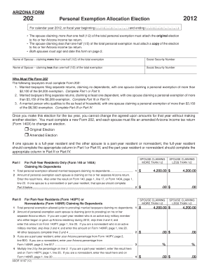 Arizona Form 202 Personal Exemption Allocation Election