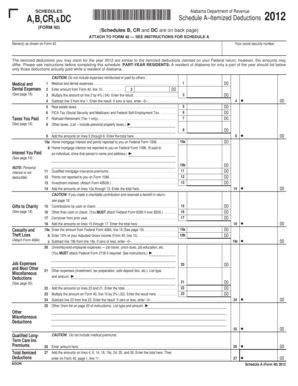 Alabama Schedule A Itemized Deductions 2012