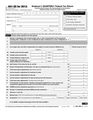 Form 941-SS 2013 Employer’s Quarterly Federal Tax Return