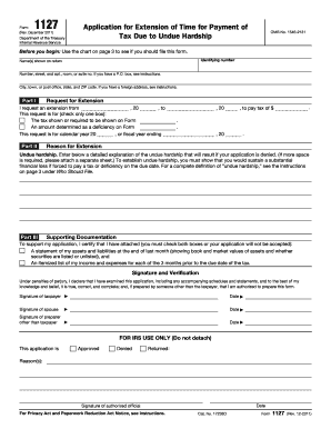 IRS Form 1127 Application for Extension of Time for Payment
