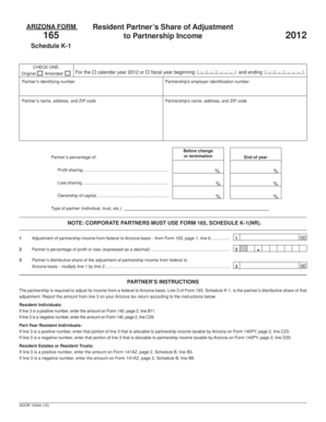 Arizona Form 165 Schedule K-1