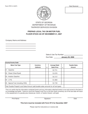Georgia Prepaid Local Tax on Motor Fuel Form FST-2