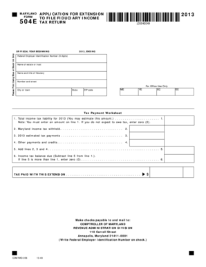 Maryland Fiduciary Income Tax Extension Form 504E