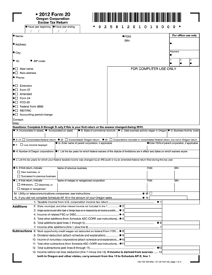 Oregon Corporation Excise Tax Return Form 20