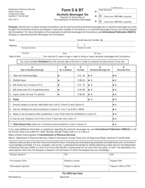 Connecticut Alcoholic Beverages Tax Form S & BT