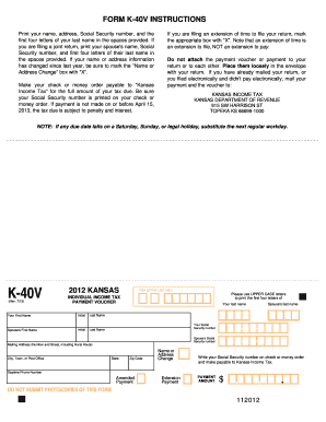 Kansas K-40V Tax Payment Voucher