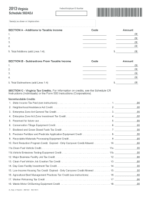 Virginia Schedule 502ADJ Tax Form