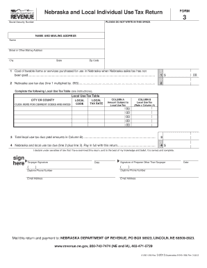 Nebraska and Local Individual Use Tax Return Form 3