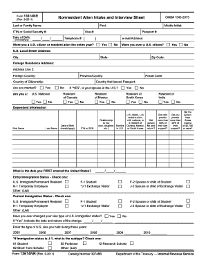 Form 13614NR Nonresident Alien Intake and Interview Sheet
