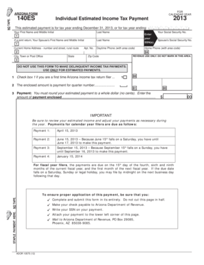 Arizona Form 140ES Individual Estimated Income Tax Payment 2013