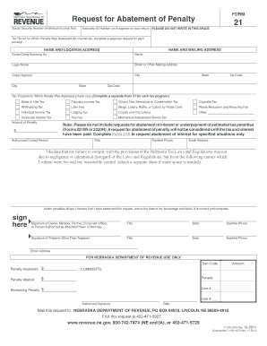 Nebraska Request for Abatement of Penalty Form 21
