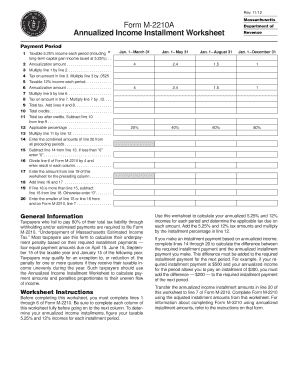 Massachusetts Form M-2210A Annualized Income Installment Worksheet