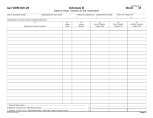 Arizona Form 800-20 Schedule B