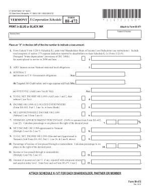Vermont S Corporation Schedule BI-472