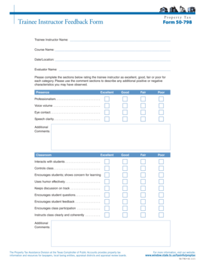 Texas Property Tax Trainee Instructor Feedback Form