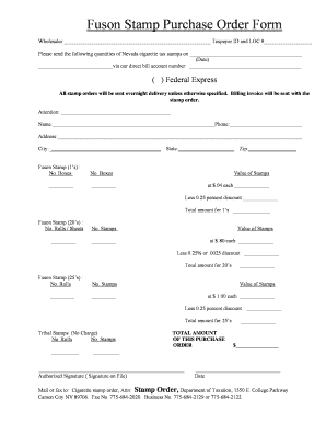 Nevada Cigarette Tax Stamp Purchase Order Form