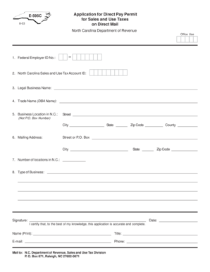 North Carolina Direct Pay Permit Application for Sales and Use Taxes