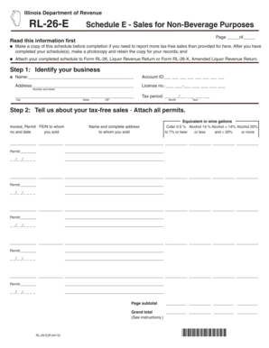 Illinois RL-26-E Schedule E - Sales for Non-Beverage Purposes