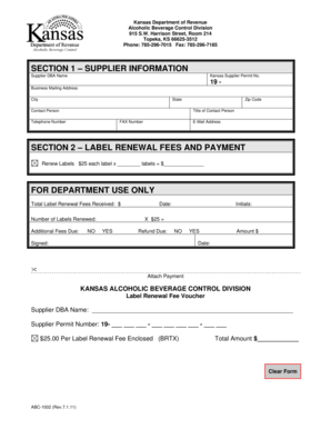 Kansas Alcoholic Beverage Label Renewal Voucher