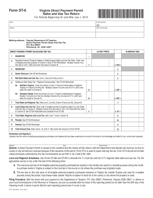 Virginia Direct Payment Permit Sales and Use Tax Form ST-6