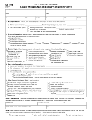 Idaho Sales Tax Resale or Exemption Certificate