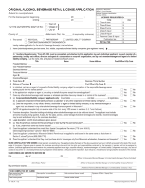 Wisconsin Alcohol Beverage Retail License Application