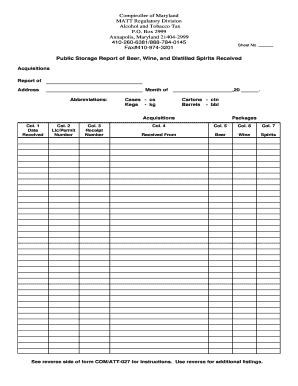 Maryland Alcohol and Tobacco Tax Public Storage Report
