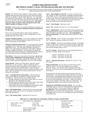 Form N-3850. Instructions for Form N-3850 Nez Perce Local Option Sales and Use Tax Return (12-04-2013)