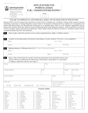 Pennsylvania Bureau of Motor and Fuel Transporters Permit Application