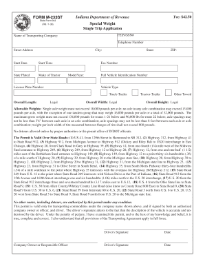 Indiana Special Weight Single Trip Application