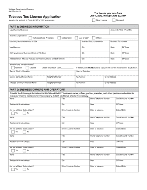 Michigan Tobacco Tax License Application