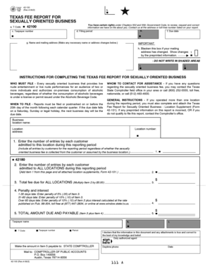 Texas Fee Report for Sexually Oriented Business