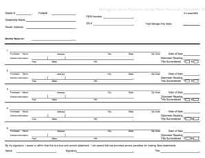 Kansas Salvage Dealer Monthly Report