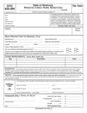 Oklahoma Manufactured Home Rendition Form 935-MH
