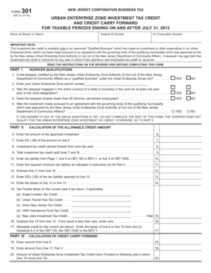 New Jersey Corporation Business Tax Form 301