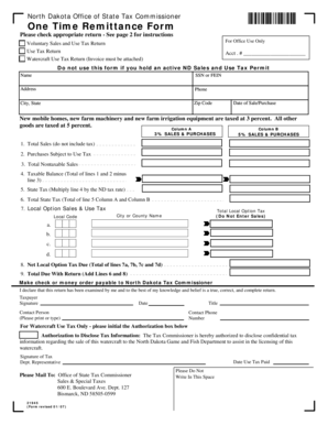 North Dakota One Time Remittance Form