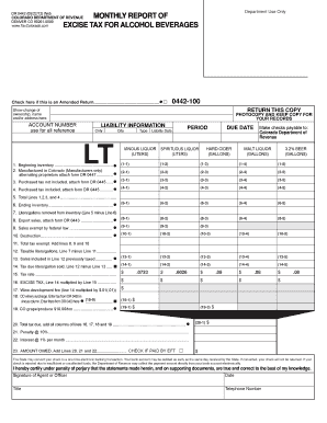 Colorado Excise Tax Form for Alcohol Beverages