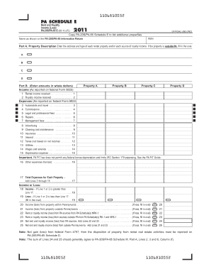 PA Schedule E Rent and Royalty Income (Loss) Form