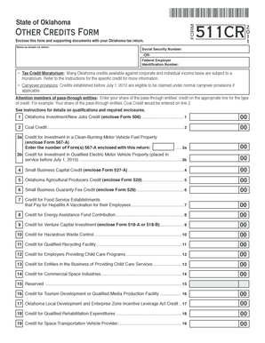 Oklahoma Other Credits Form 511CR2